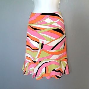 Mod silk geometric pink pastel print skirt, 2P